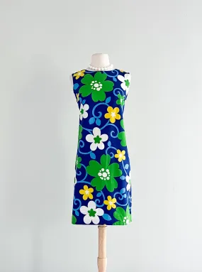 Coolest 1960's Bold Floral Print Shift Dress By Aloha Authentic Hawaiian / Sz L