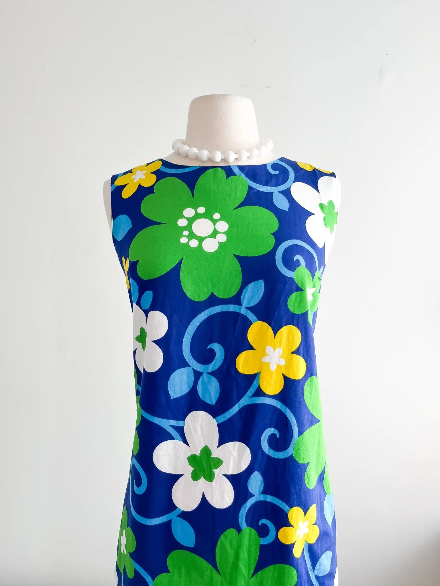 Coolest 1960's Bold Floral Print Shift Dress By Aloha Authentic Hawaiian / Sz L