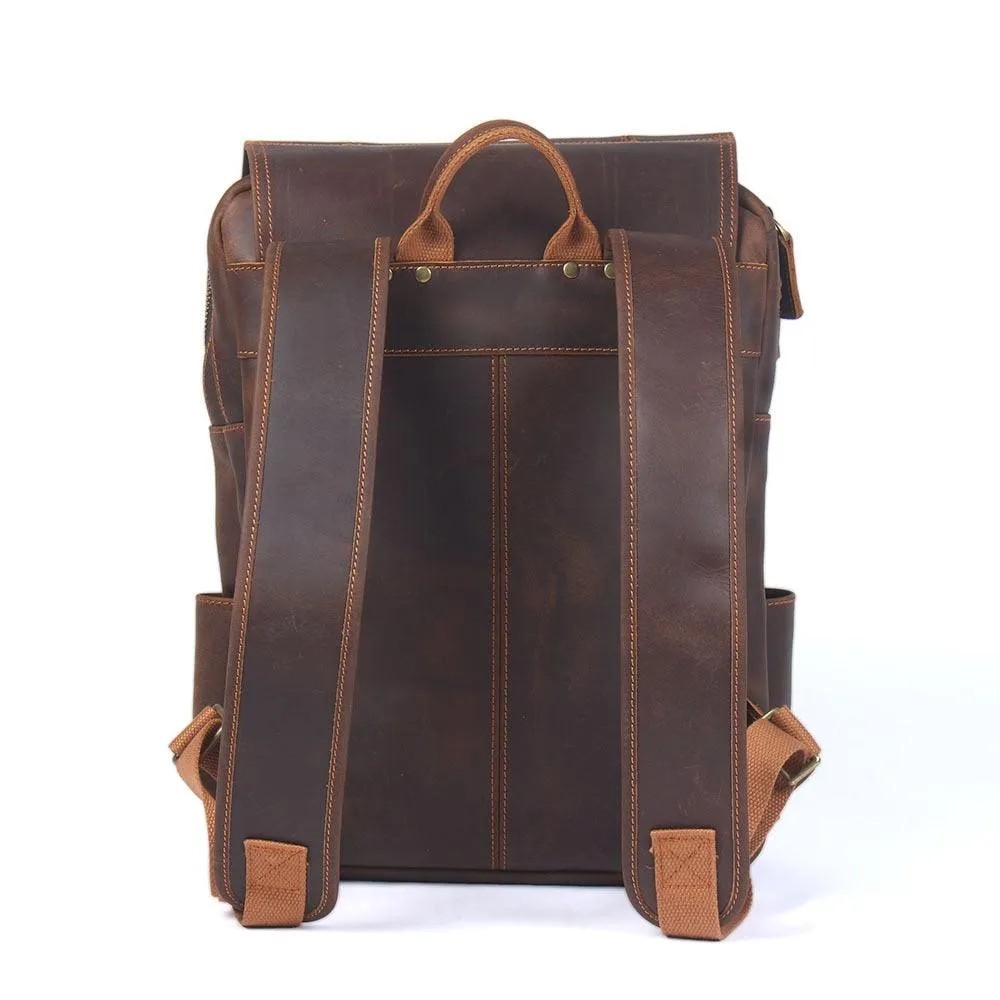 Crazy Horse Leather Backpack Genuine Leather Mens Daypack
