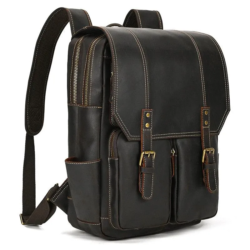Crazy Horse Leather Backpack Genuine Leather Mens Daypack