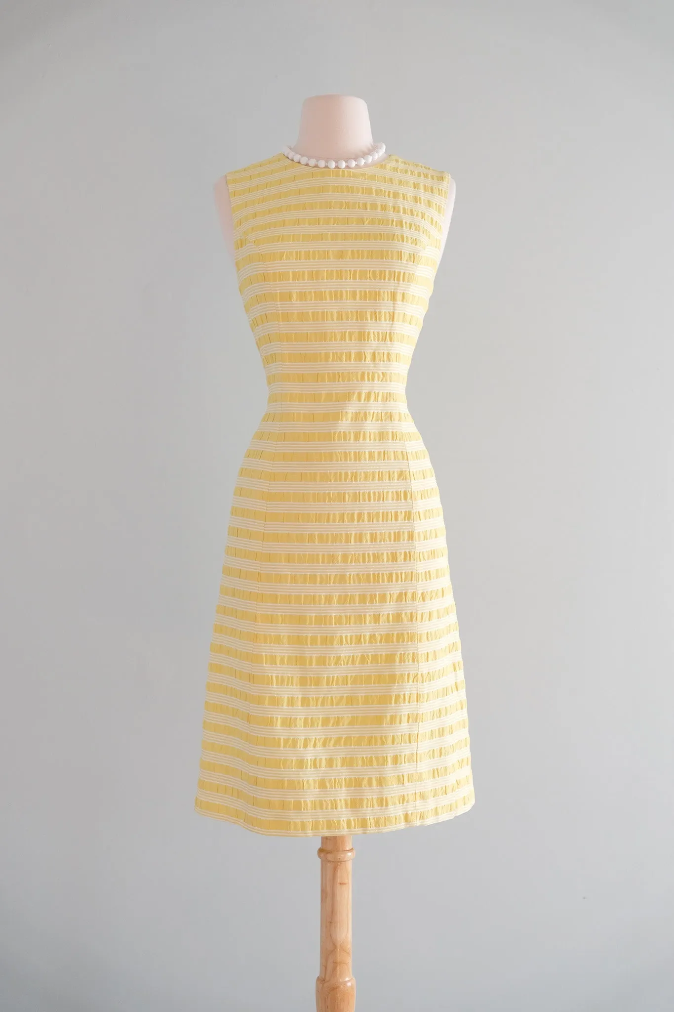 Cutest 1960's Pastel Yellow Striped Shift with Bow Tie Top / Sz M