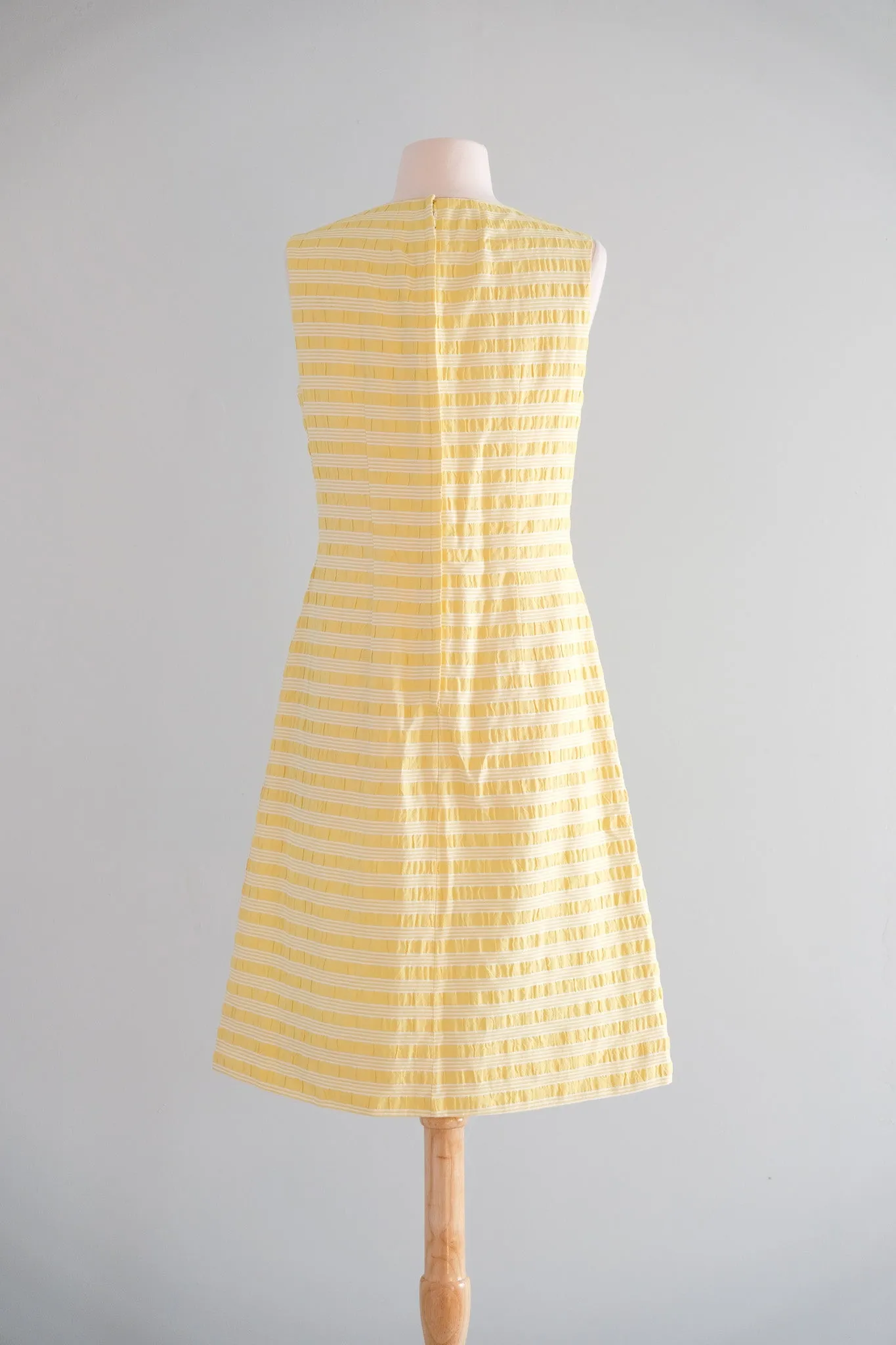 Cutest 1960's Pastel Yellow Striped Shift with Bow Tie Top / Sz M