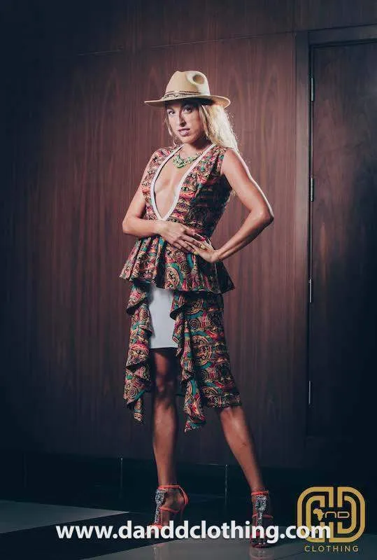 D&D Vintage Print Plunging V-neckline Dress