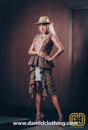 D&D Vintage Print Plunging V-neckline Dress