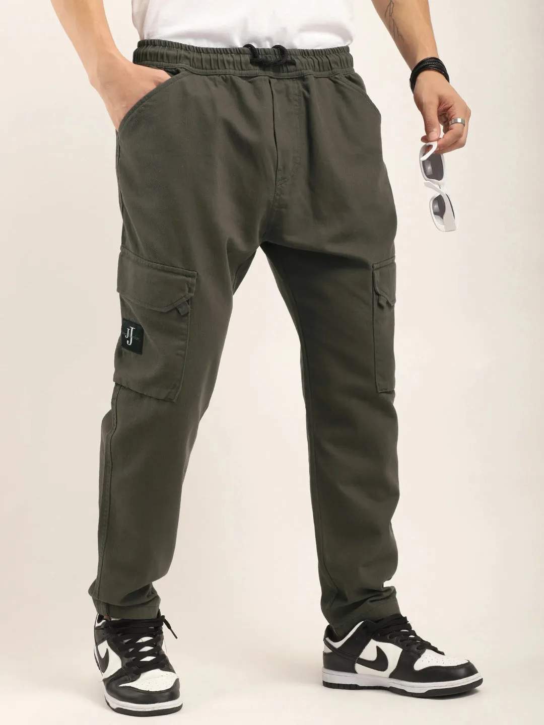 Dark Grey Cotton Stretch Plus Size Cargo