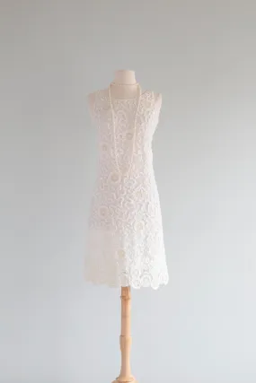 Darling 1960's Ivory Lace & Soutache Shift Dress / SM