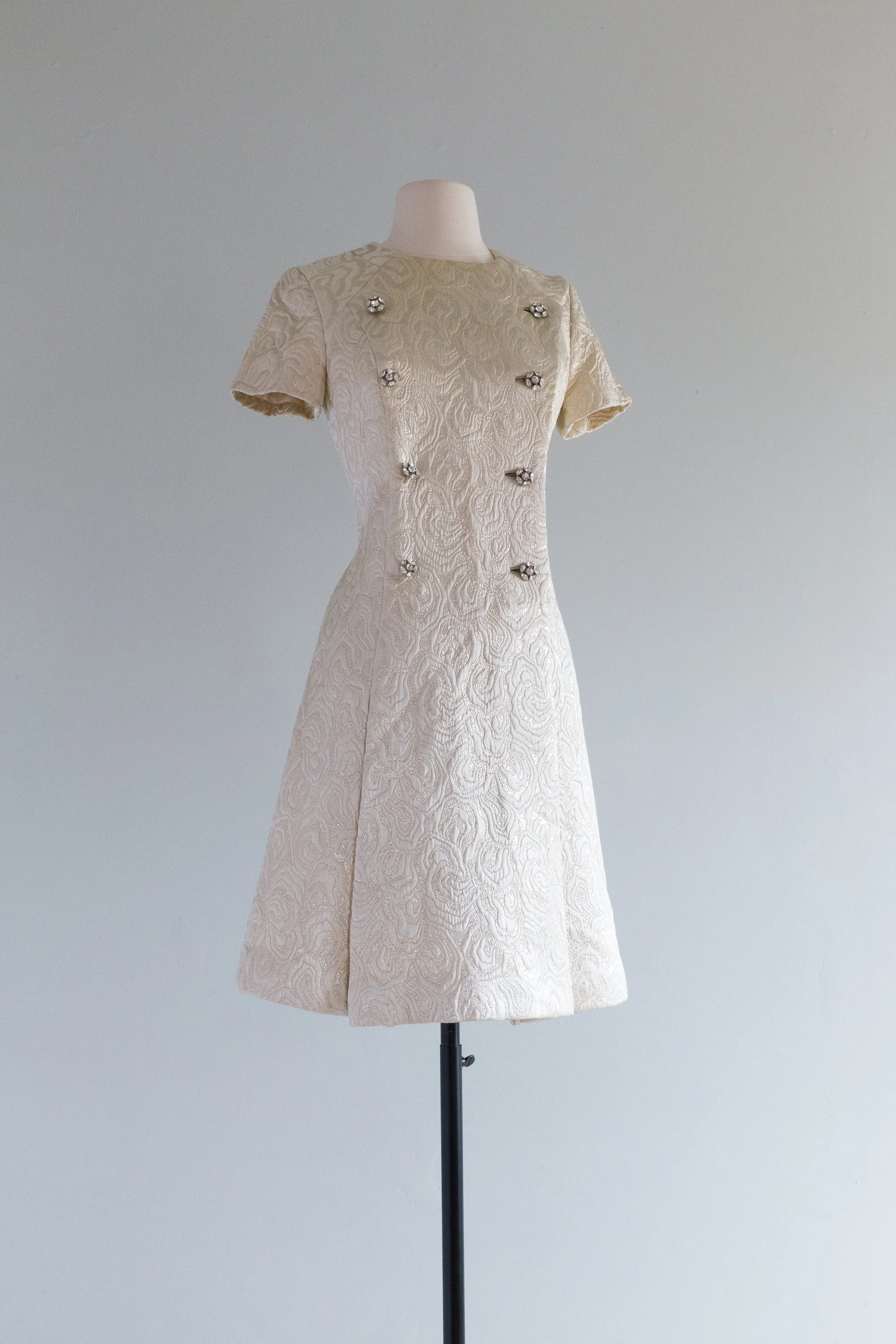 Darling 1960's Metallic Silk Brocade Cocktail Dress / SM