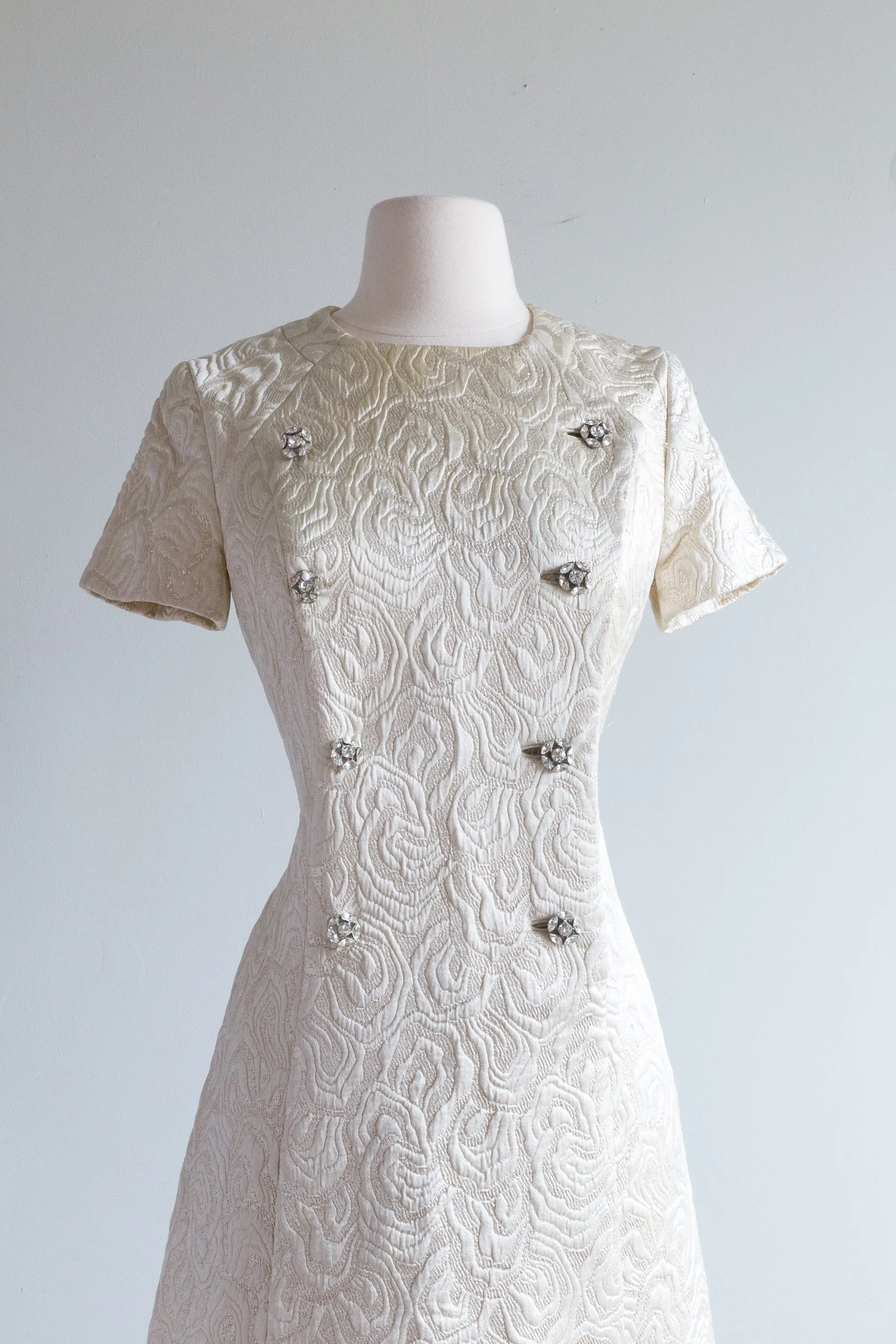 Darling 1960's Metallic Silk Brocade Cocktail Dress / SM