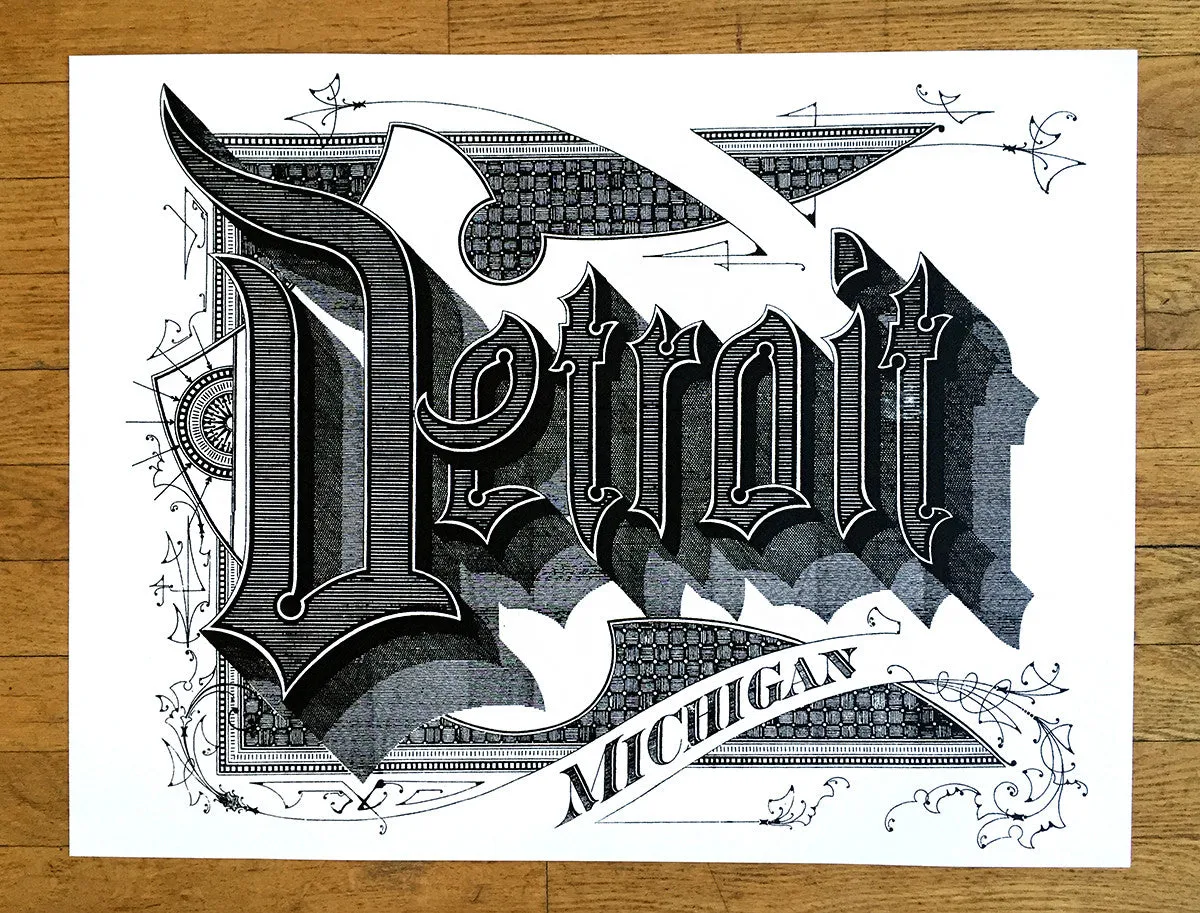 Detroit Art Print, Roaring 20s Script
