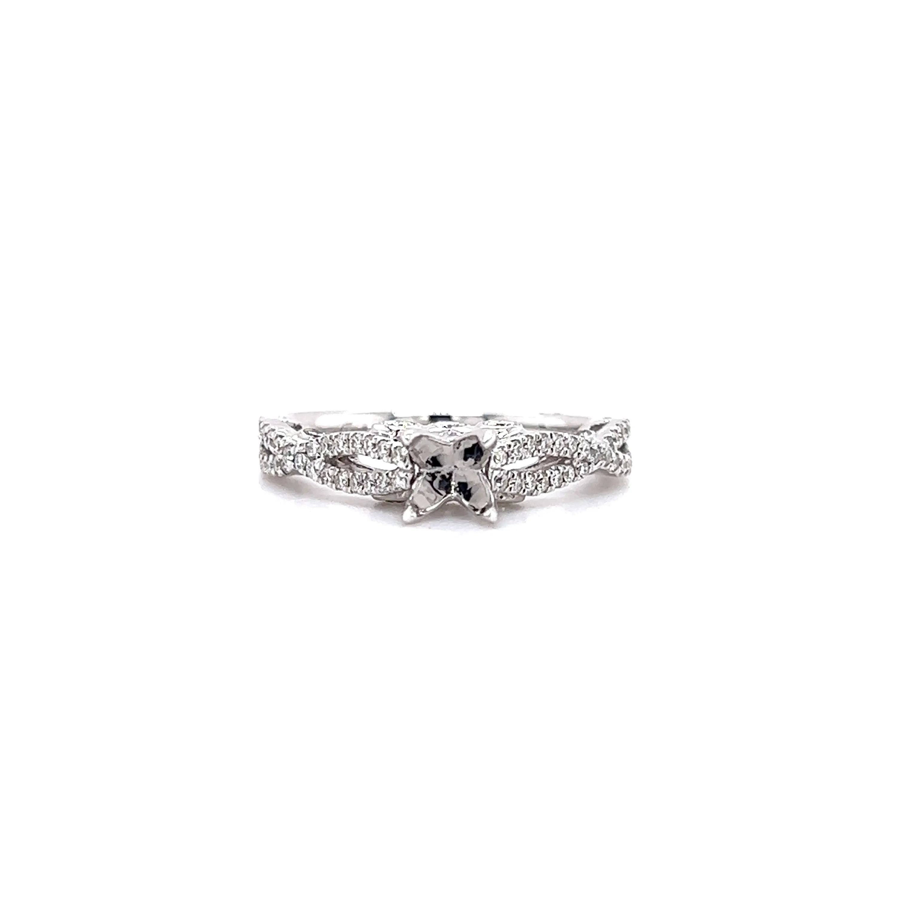 Diamond Ring Setting with Twisted Split Shank in 14K White Gold