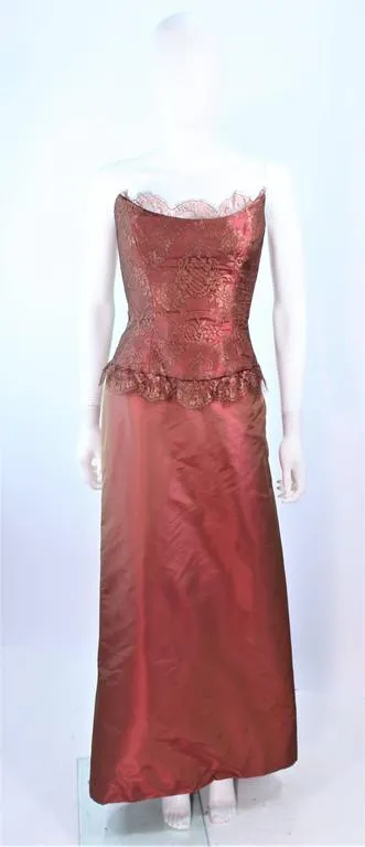 ELIZABETH FILLMORE Bronze Lace & Satin Gown, Coat Size 10