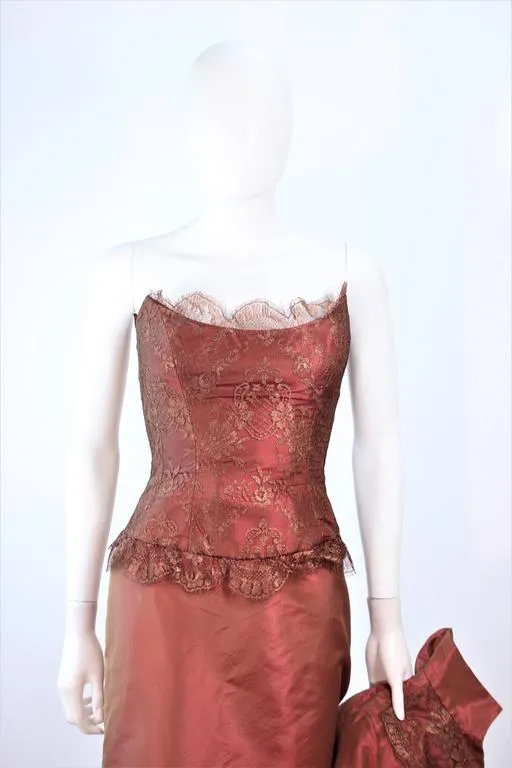 ELIZABETH FILLMORE Bronze Lace & Satin Gown, Coat Size 10