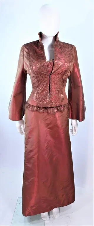 ELIZABETH FILLMORE Bronze Lace & Satin Gown, Coat Size 10