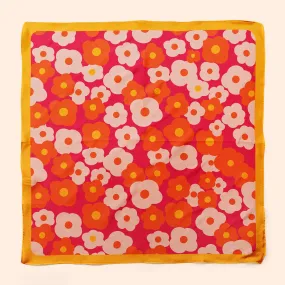 Flora - retro square silk charmeuse scarf in orange and red