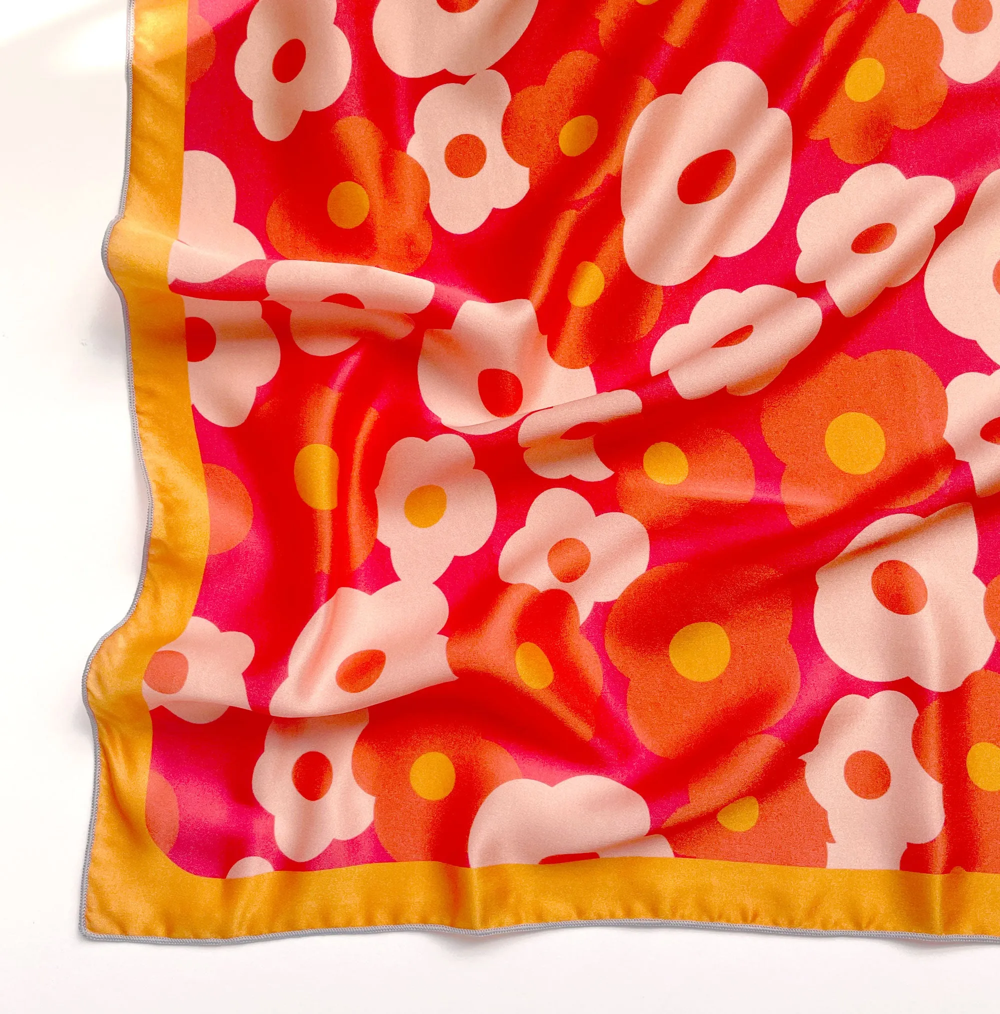 Flora - retro square silk charmeuse scarf in orange and red