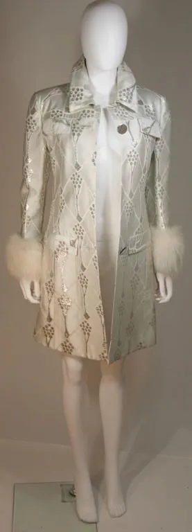 FONTANA ROMA White & Silver Metallic Dress Coat Set Size Small