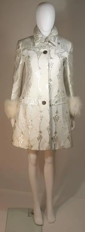 FONTANA ROMA White & Silver Metallic Dress Coat Set Size Small