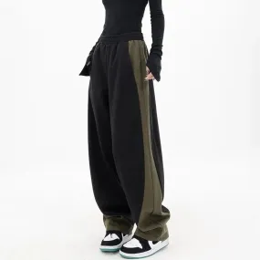 Getadme Hip Hop Women Contrast Color Wide Leg Pants Spring Summer Streetwear Fashion Elastic Waist Loose Sports Casual Straight Trousers