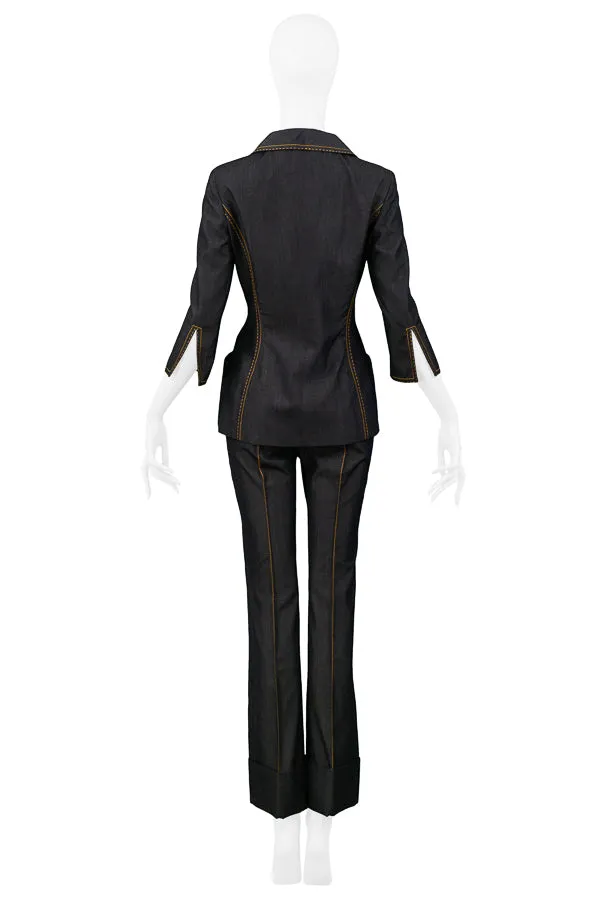 GIANFRANCO FERRE DENIM INSPIRED WOOL SUIT WITH YELLOW STITCHING 1999