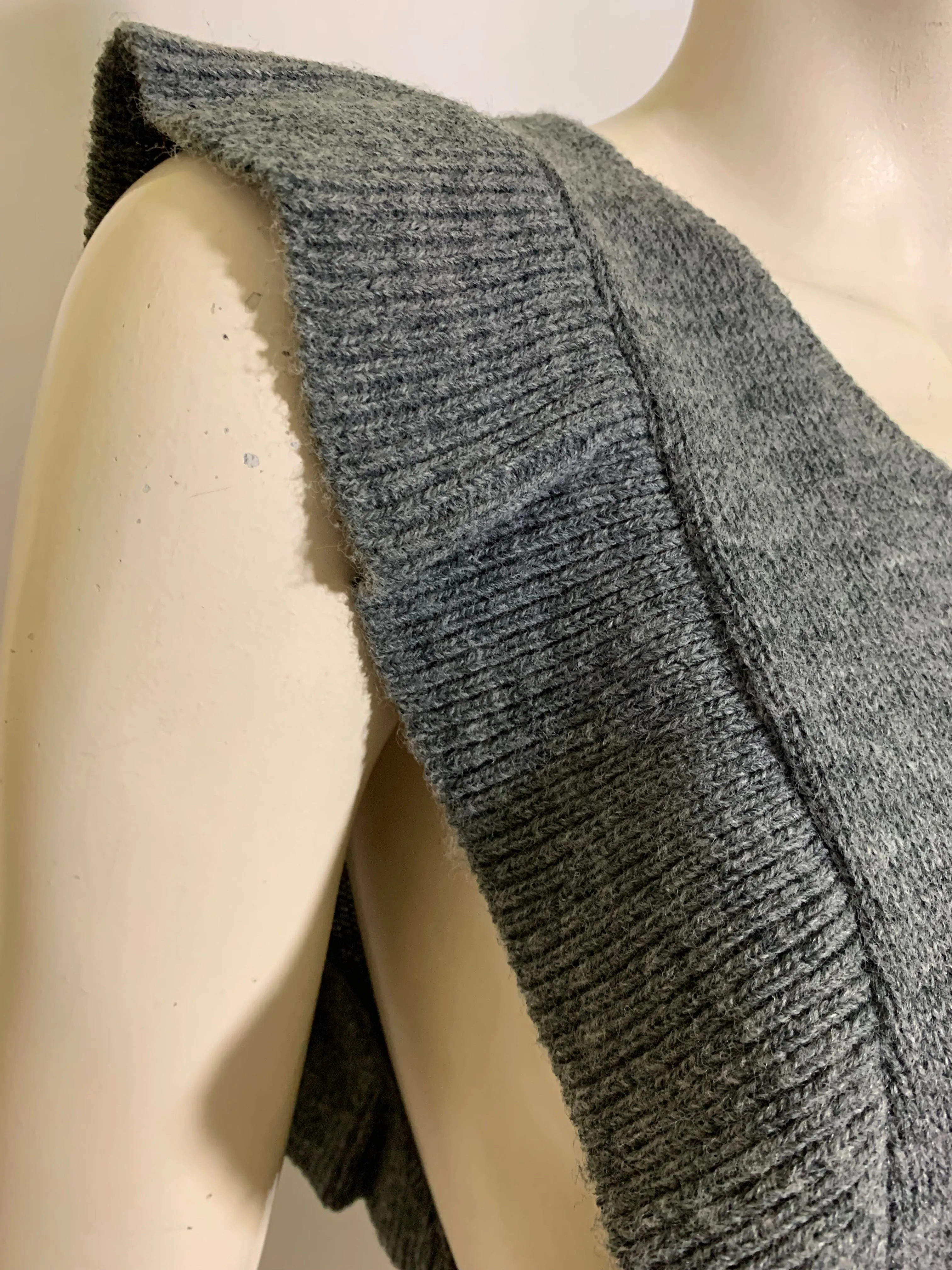 Graphite Grey Ruffled Sleeveless Sweater Open Sides circa 1980s