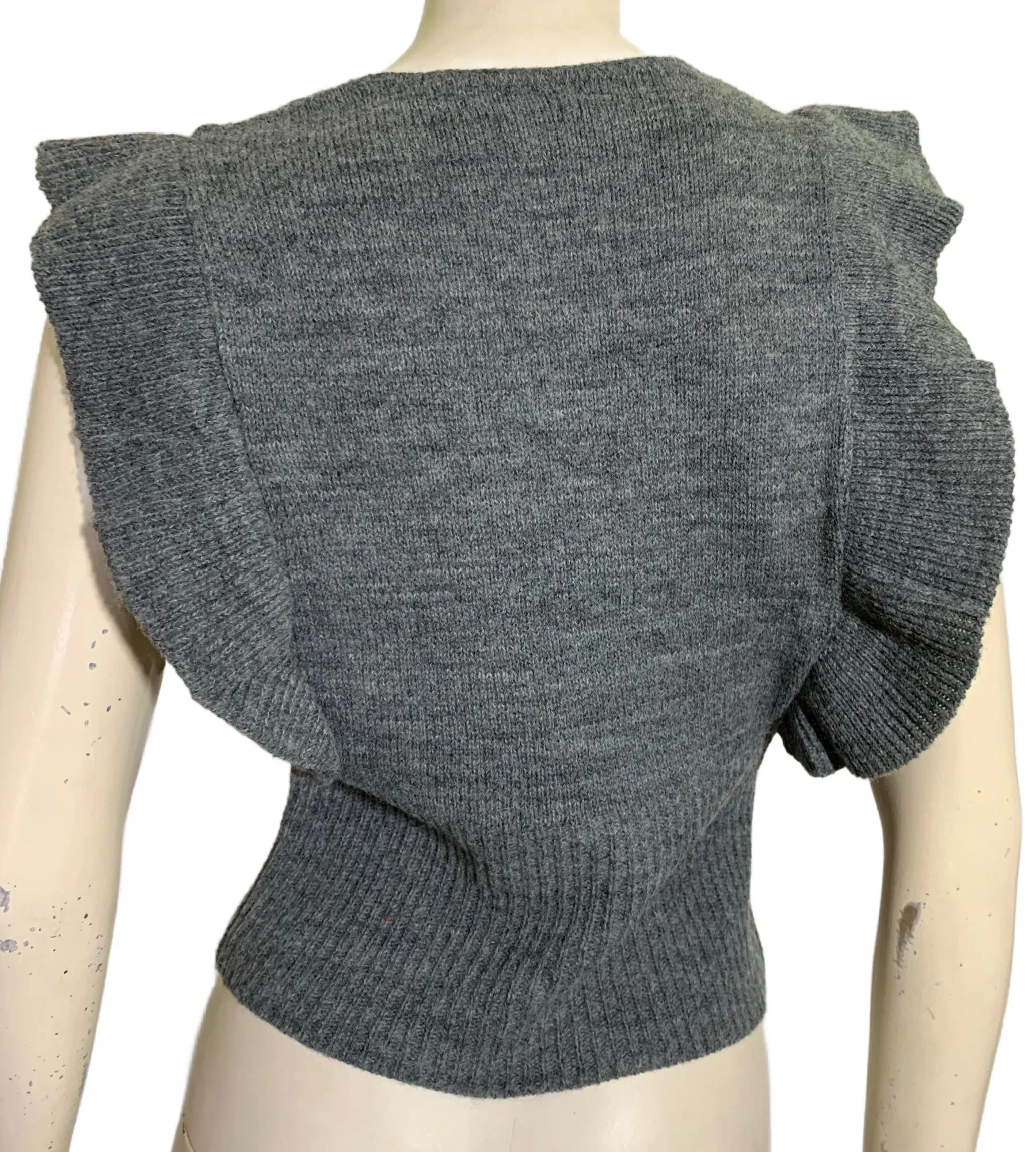 Graphite Grey Ruffled Sleeveless Sweater Open Sides circa 1980s