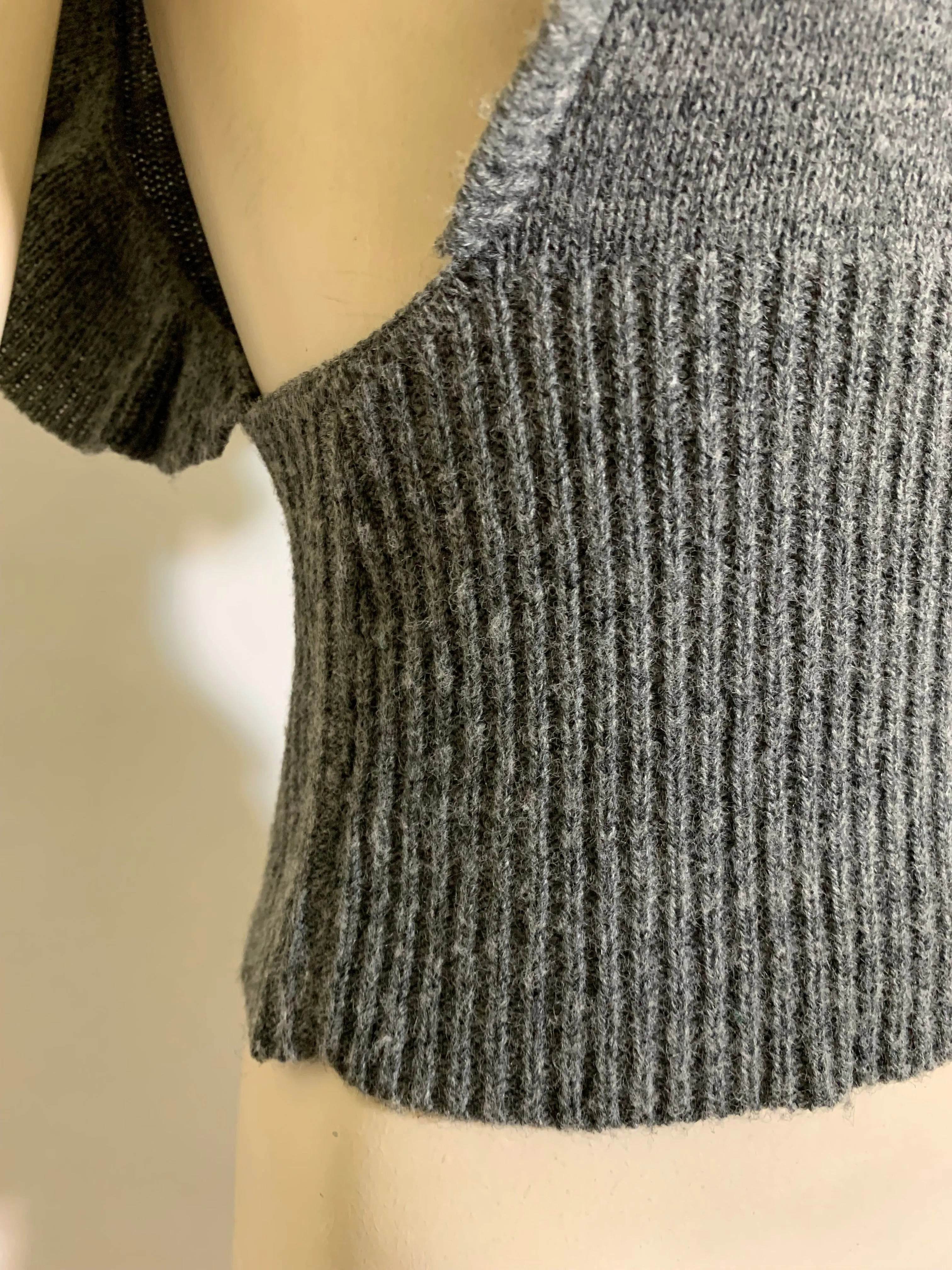 Graphite Grey Ruffled Sleeveless Sweater Open Sides circa 1980s