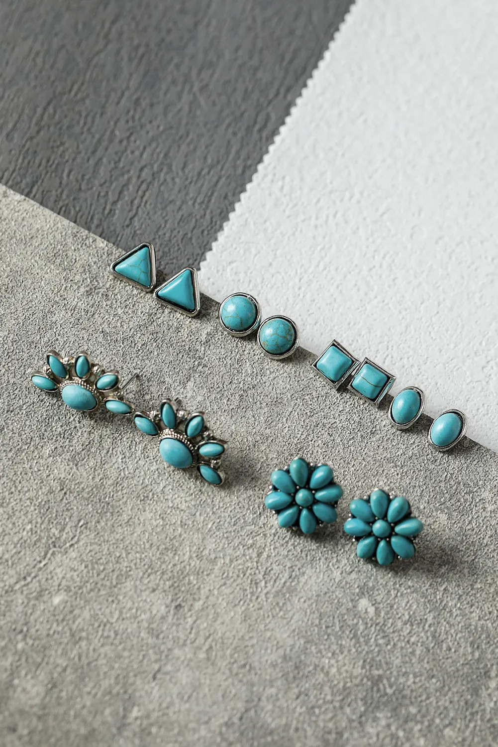 Green 6Pcs Turquoise Boho Vintage Earrings Set