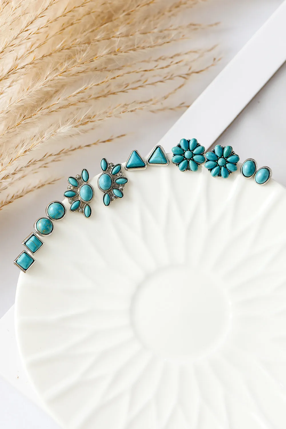 Green 6Pcs Turquoise Boho Vintage Earrings Set