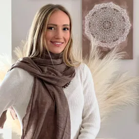 Handmade Natural Scarf In Brown, Solid Color Scarf, Cashmere Scarves, Valentine's Day Gift for Her/Him