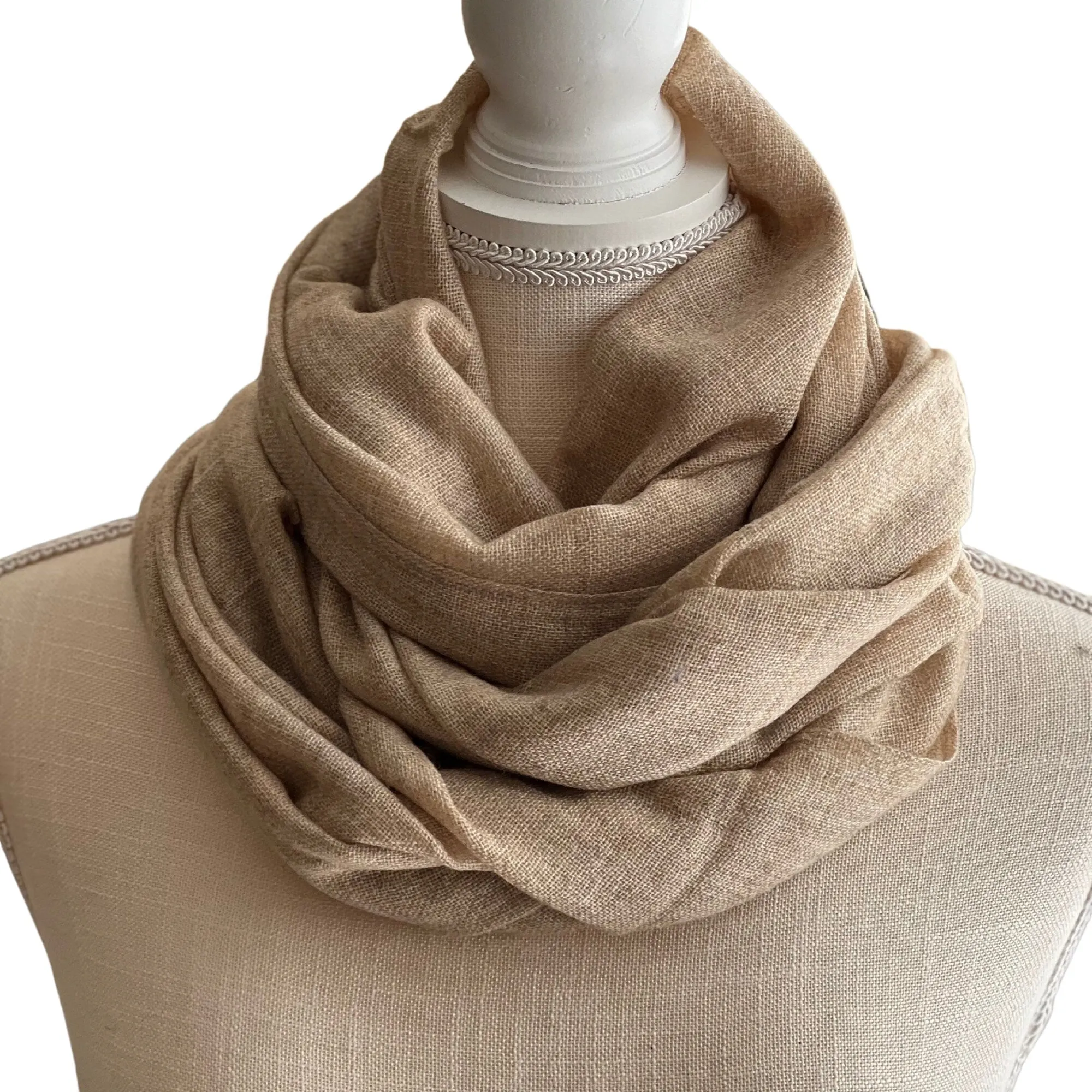 Handmade Natural Scarf In Brown, Solid Color Scarf, Cashmere Scarves, Valentine's Day Gift for Her/Him