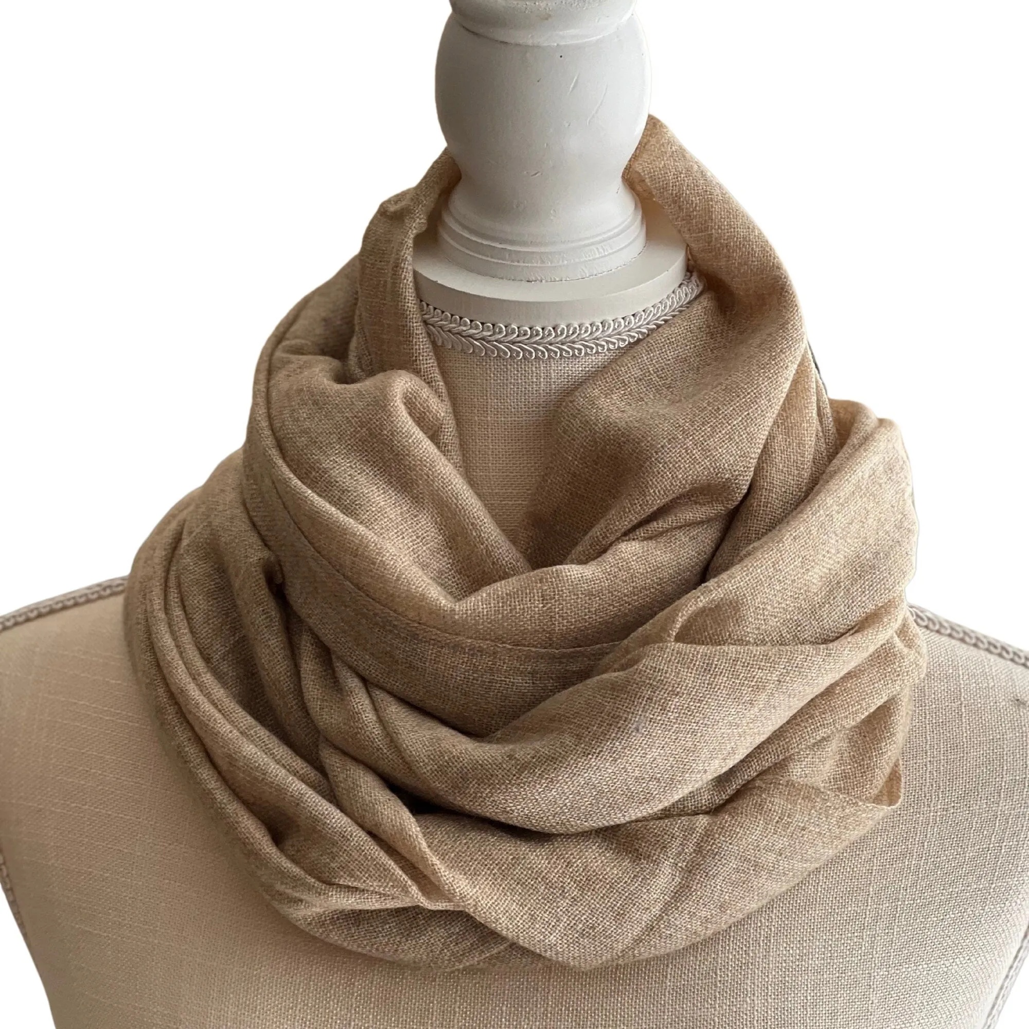 Handmade Natural Scarf In Brown, Solid Color Scarf, Cashmere Scarves, Valentine's Day Gift for Her/Him