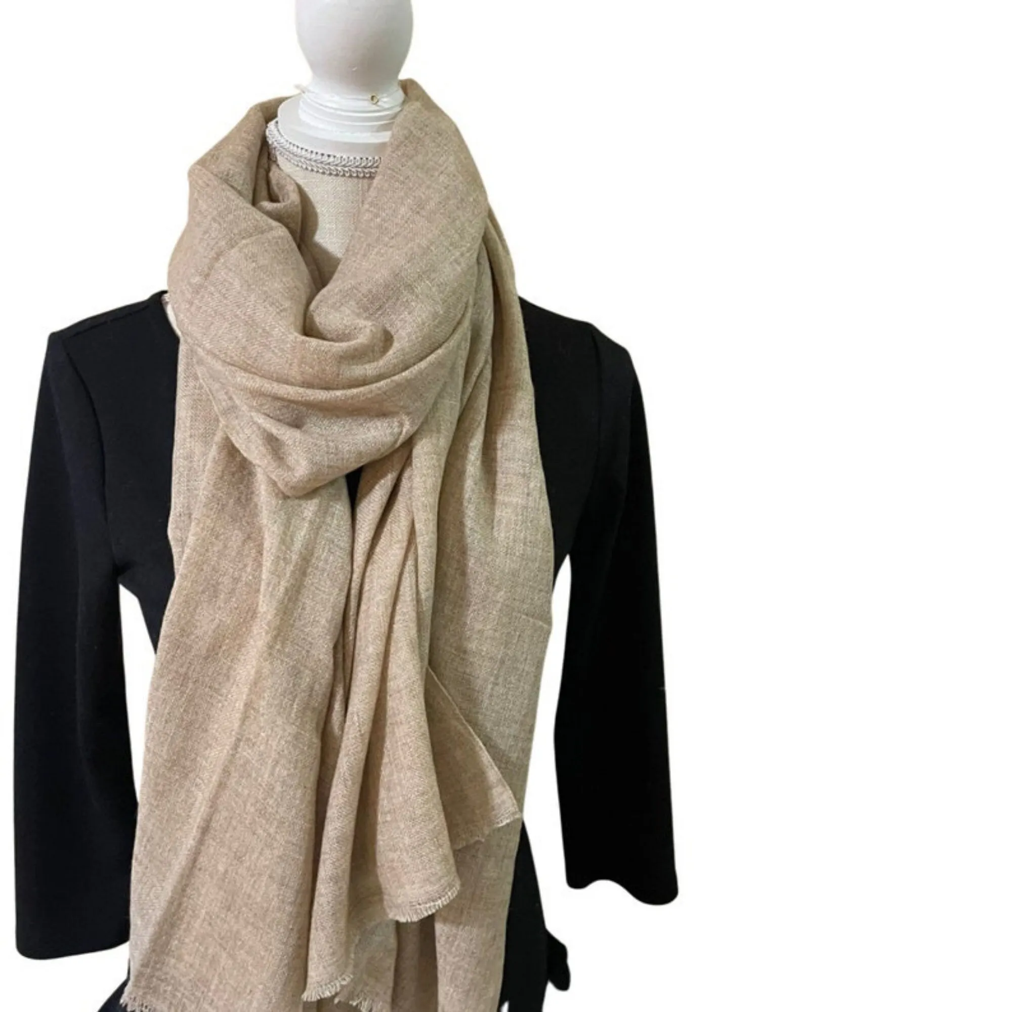 Handmade Natural Scarf In Brown, Solid Color Scarf, Cashmere Scarves, Valentine's Day Gift for Her/Him