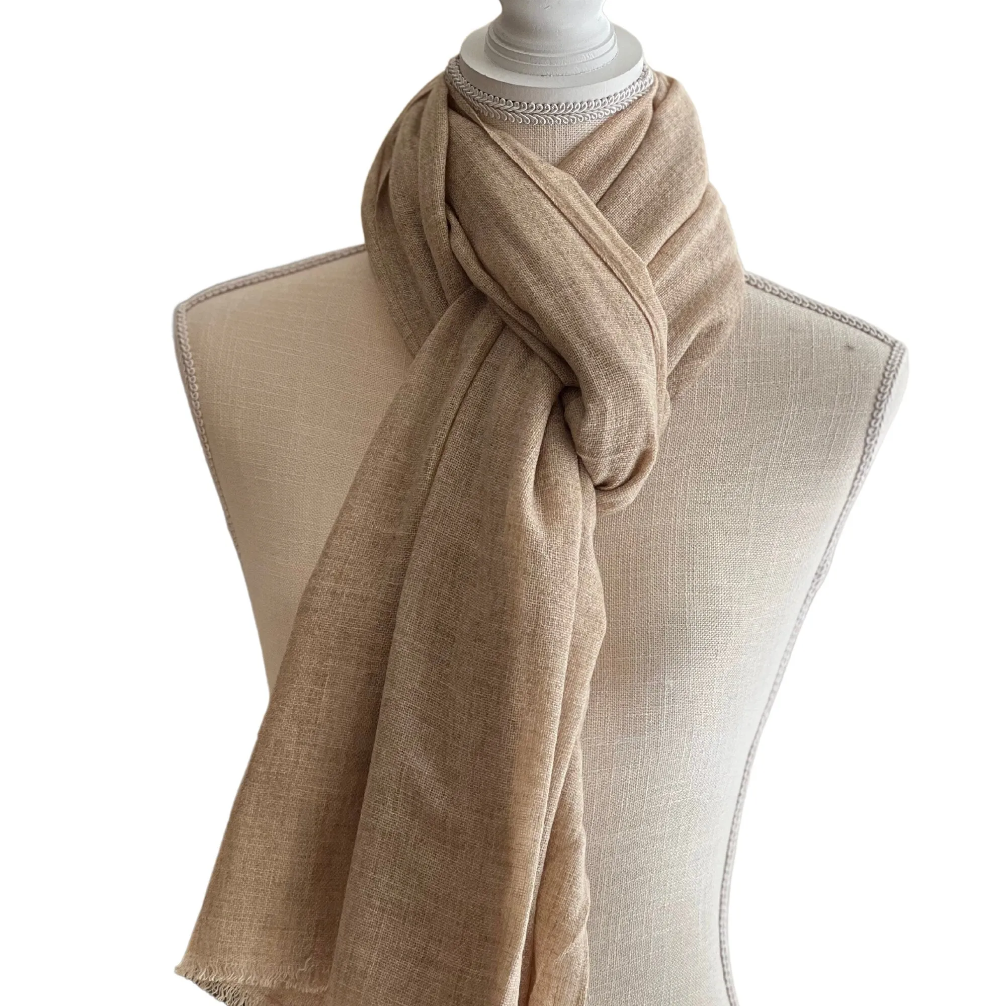 Handmade Natural Scarf In Brown, Solid Color Scarf, Cashmere Scarves, Valentine's Day Gift for Her/Him