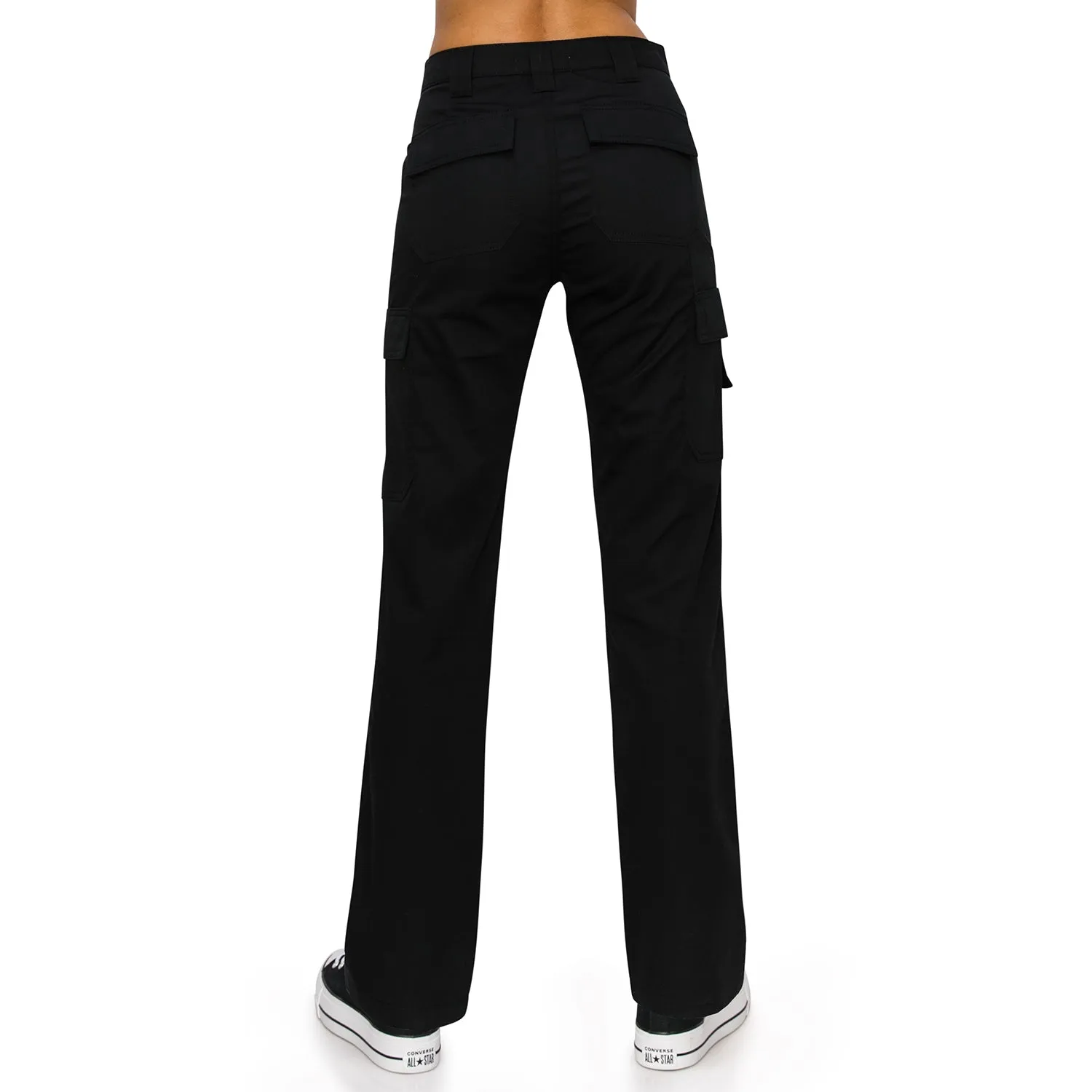 High Rise Slim Fit Cargo Work Pants - Black
