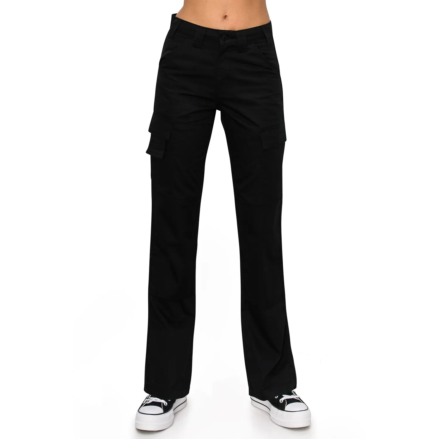 High Rise Slim Fit Cargo Work Pants - Black