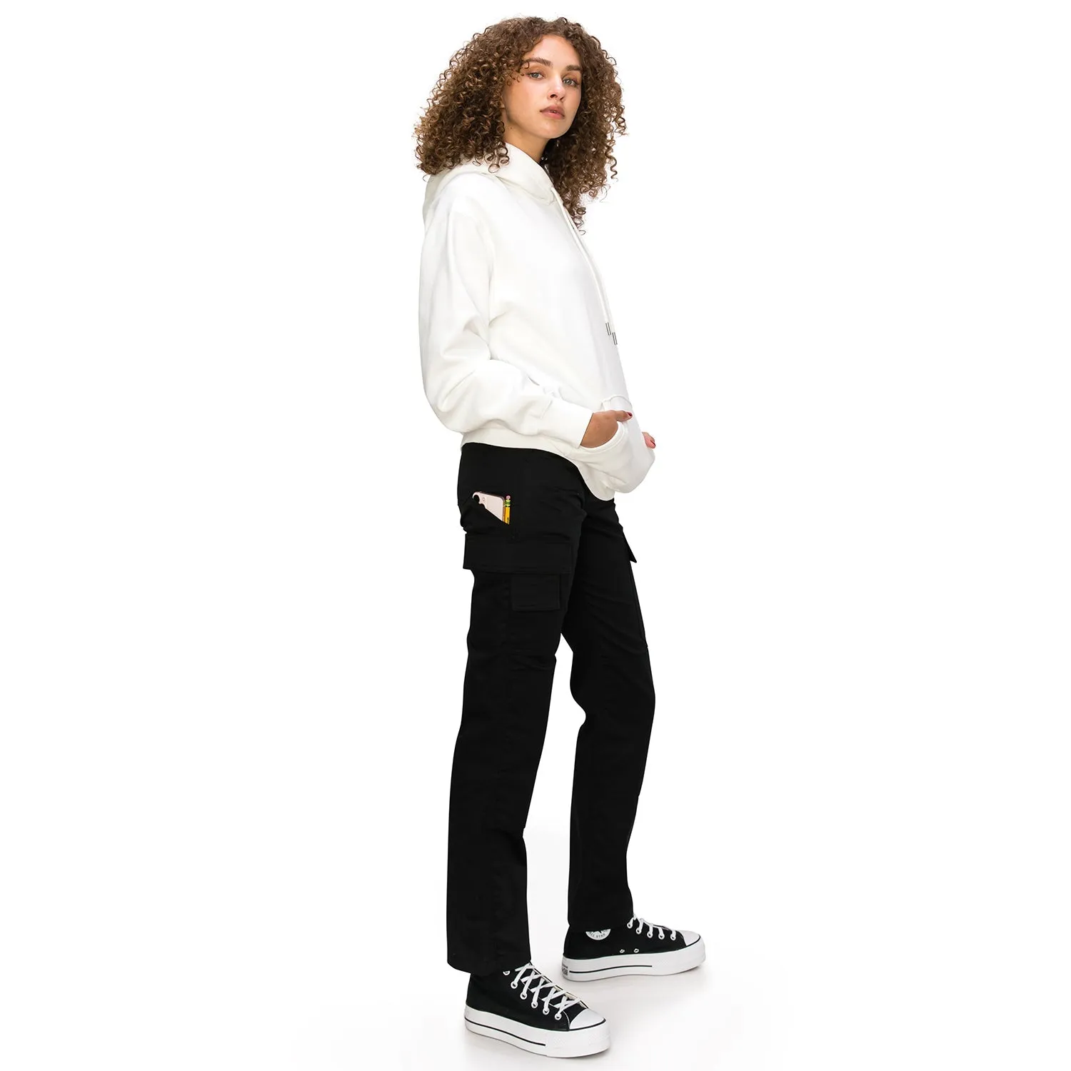 High Rise Slim Fit Cargo Work Pants - Black