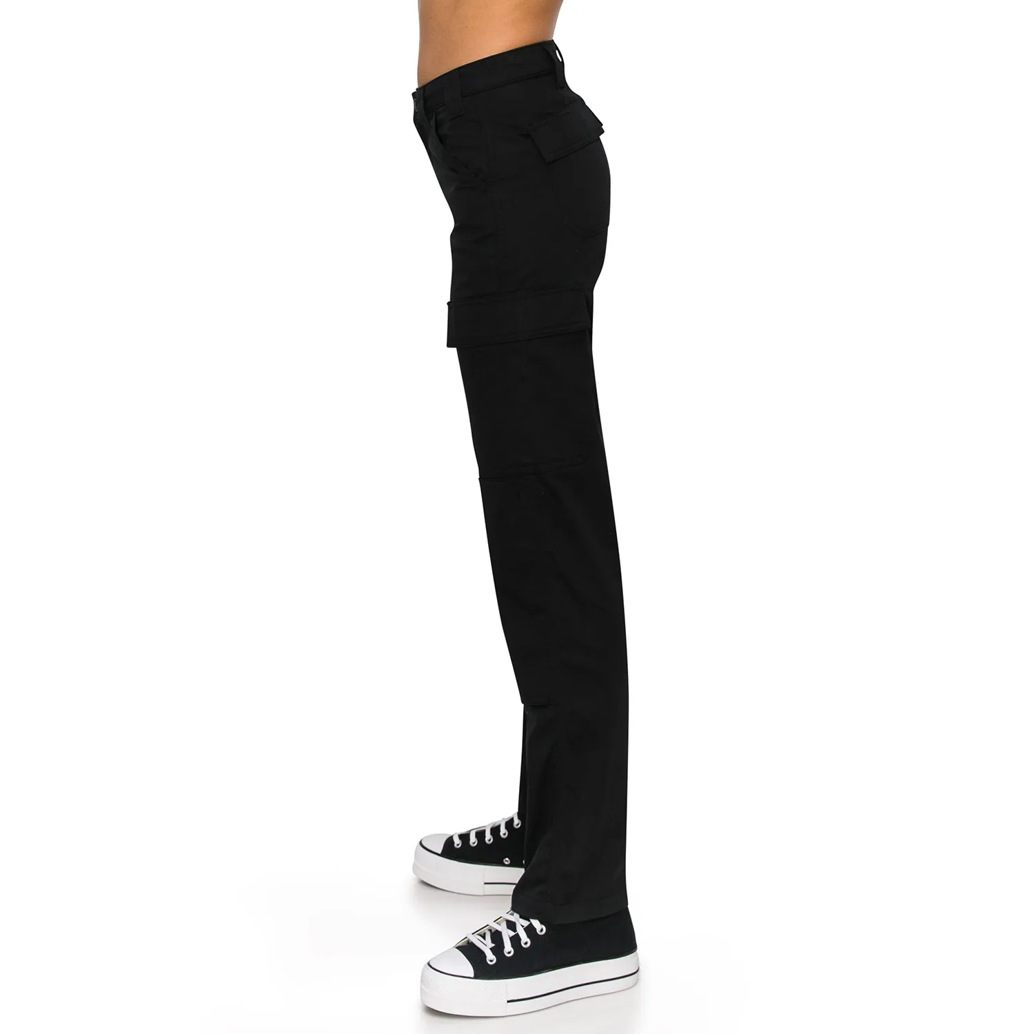 High Rise Slim Fit Cargo Work Pants - Black