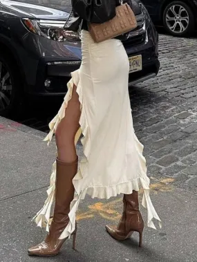 Jellyfish Lace Pleated Wrap Hip Maxi Skirt