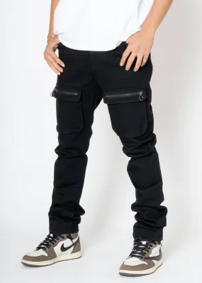Konus Men's 5 Pocket Slim Pants with Cargo pockets - Black