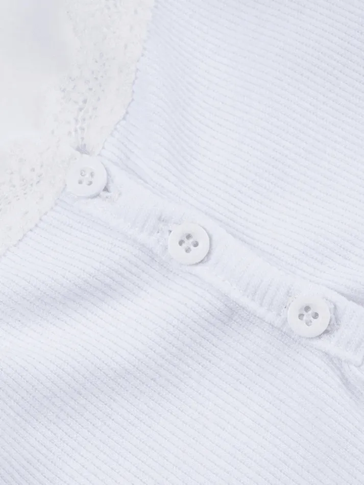 Lace Trim Button-Up Ribbed Crop Cami Top