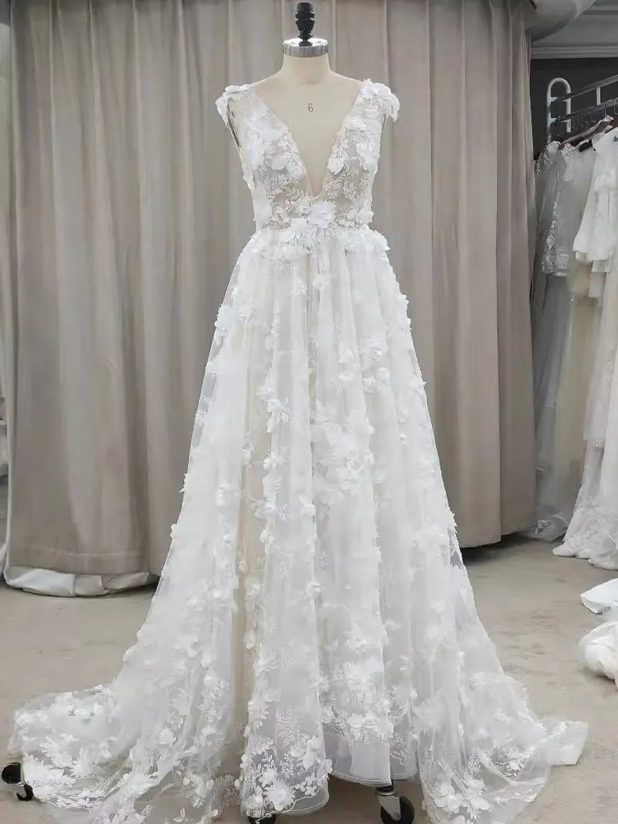 Lace Vintage Boho Wedding Dress With Sleeves Country