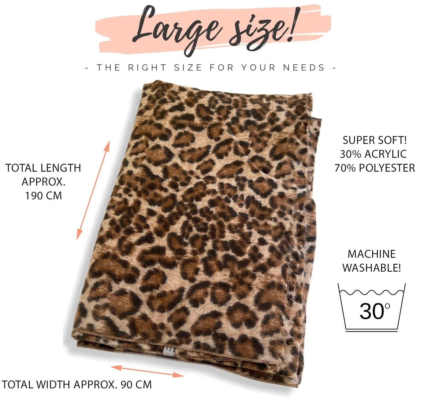 LARGE BROWN SUPER SOFT FLEECE FEEL LEOPARD PRINT SCARF