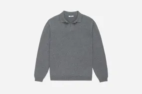 Long Sleeve Knit Polo ~ Grey