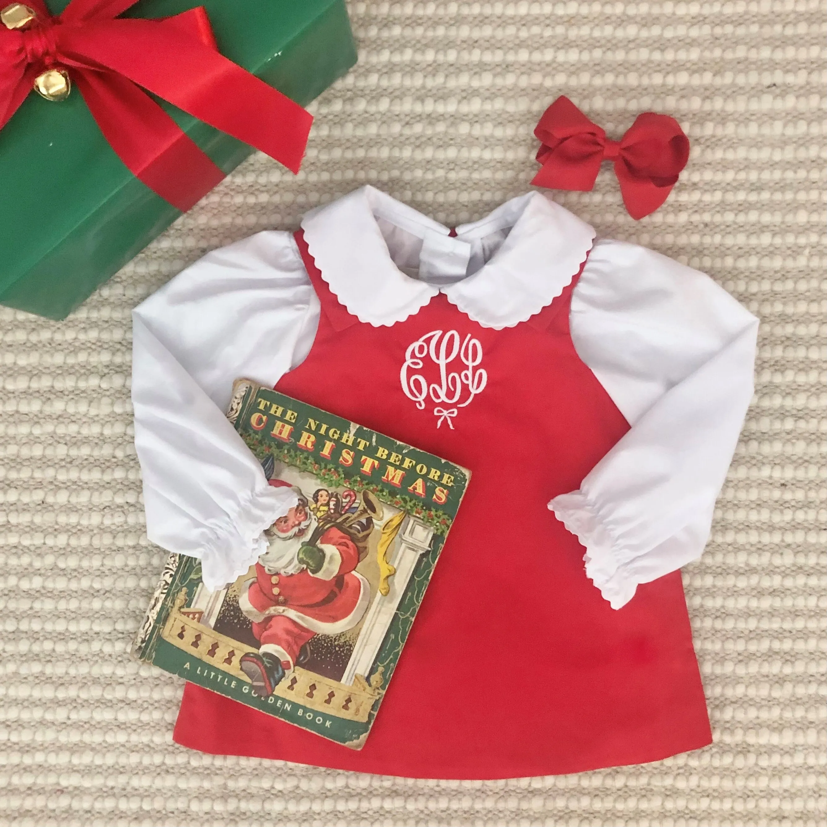 Maude's Peter Pan Collar Shirt & Onesie (Long Sleeve Woven) - Worth Avenue White with Ric Rac