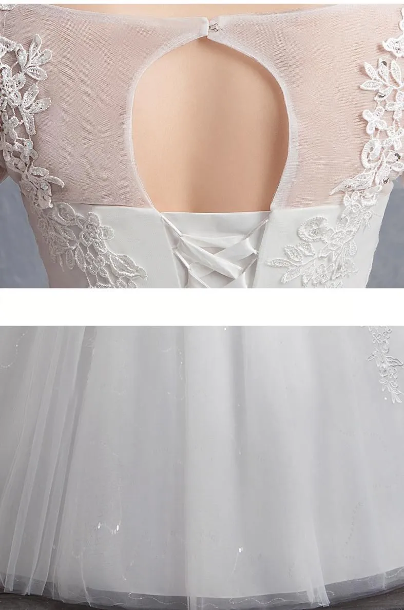New Vintage Wedding Dress Short Sleeve Gown
