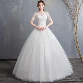 New Vintage Wedding Dress Short Sleeve Gown