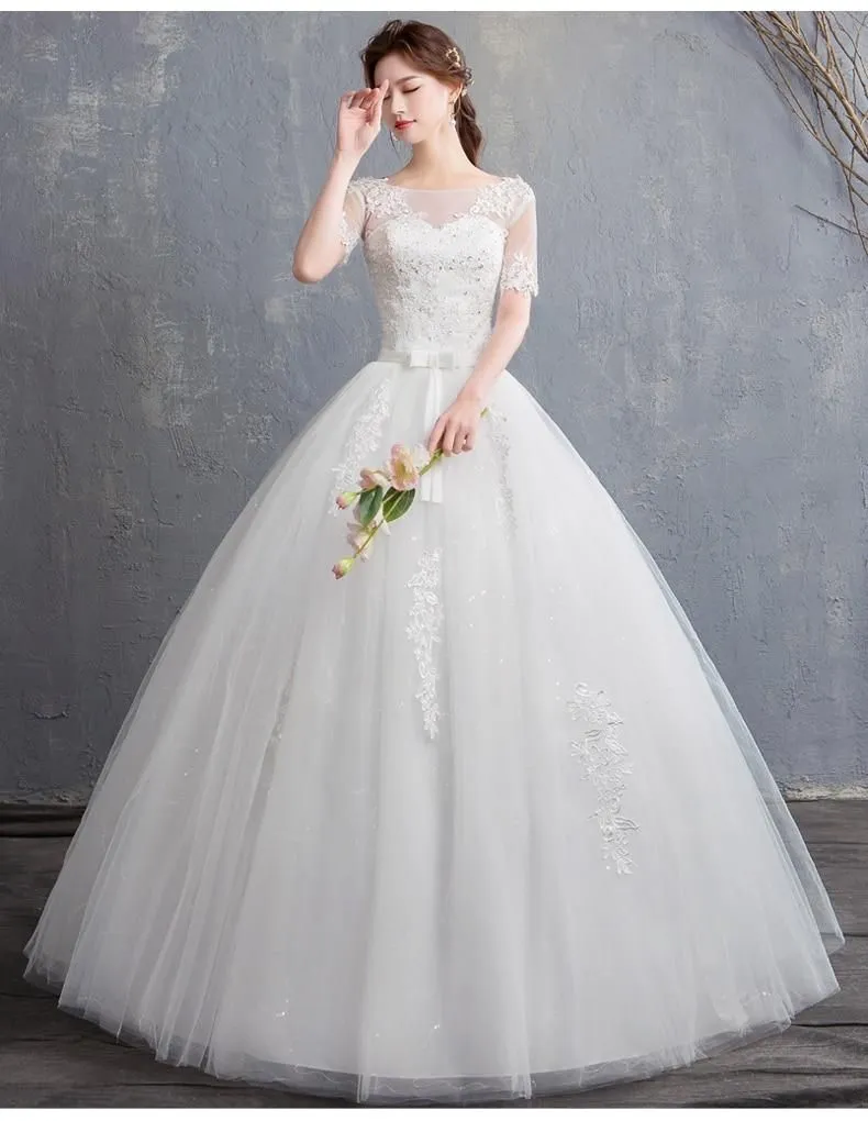 New Vintage Wedding Dress Short Sleeve Gown