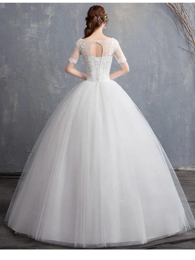 New Vintage Wedding Dress Short Sleeve Gown