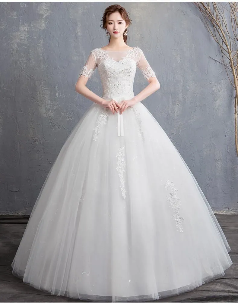 New Vintage Wedding Dress Short Sleeve Gown