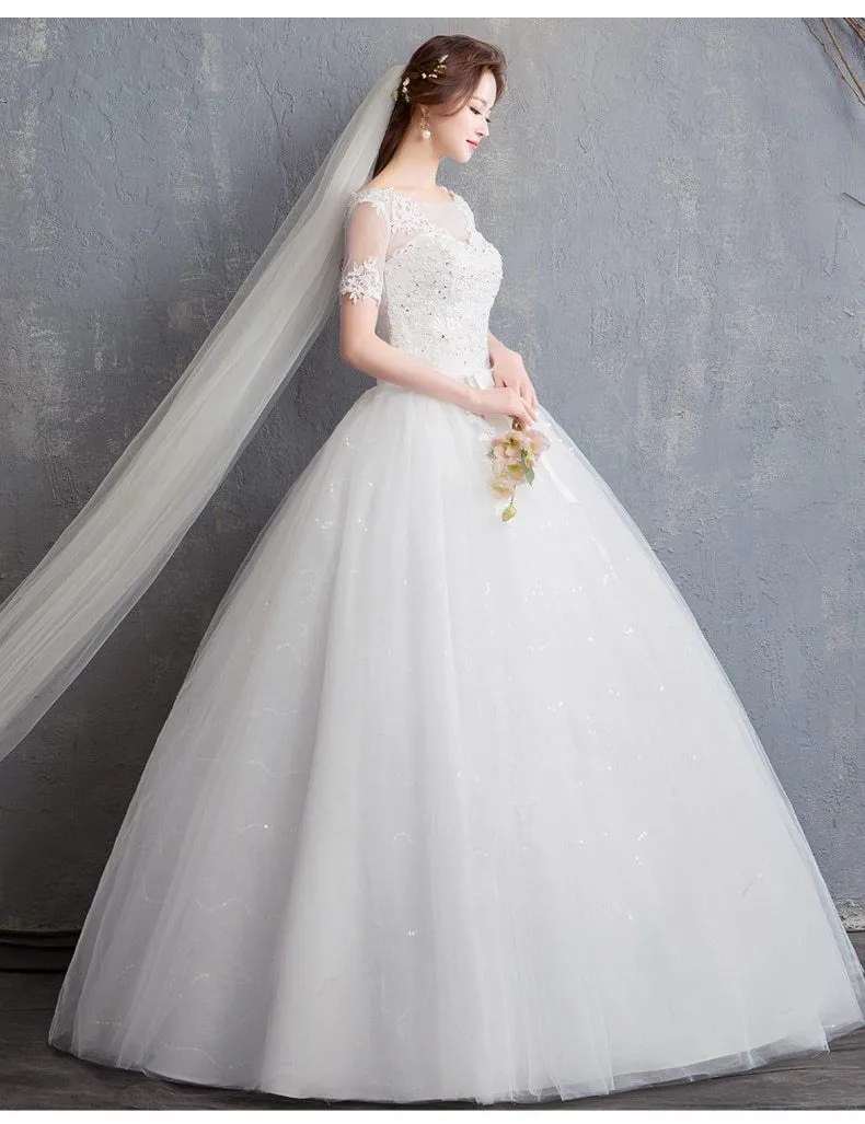 New Vintage Wedding Dress Short Sleeve Gown